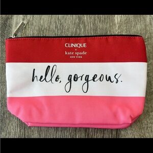 Clinique x Kate Spade Makeup Bag "Hello Gorgeous" Red White Pink New